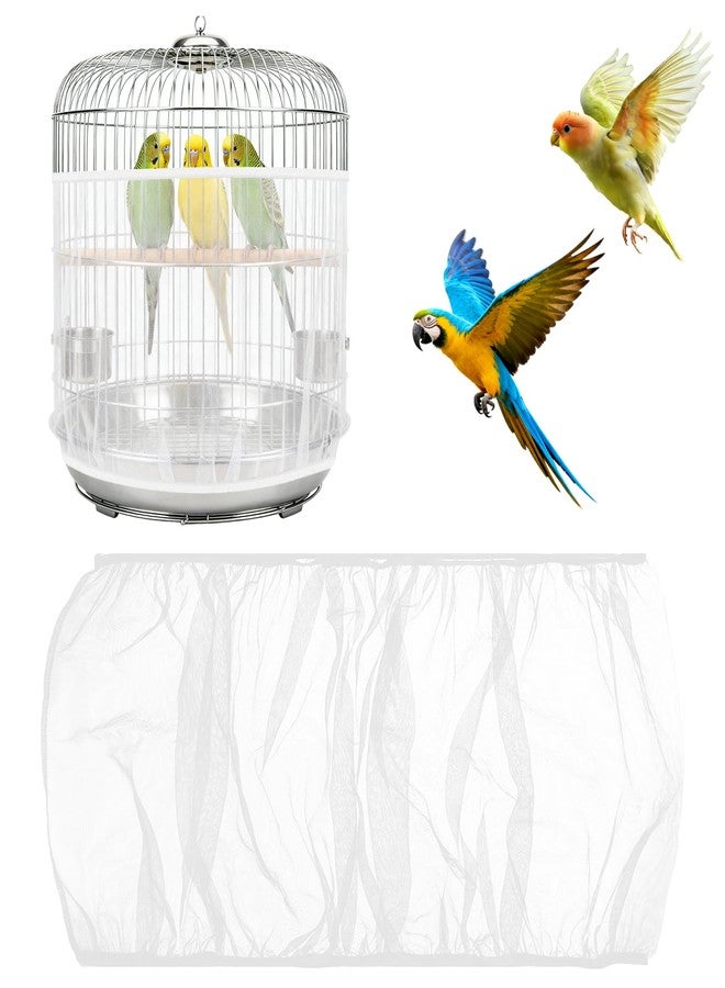 Clofiak Bird Cage Cover, Circumference 40-68 inches Bird Cage Seed Catcher, White Bird Cage Net Cover, Adjustable Bird Cage Netting for Parrot Enclosures, Round Square Cages